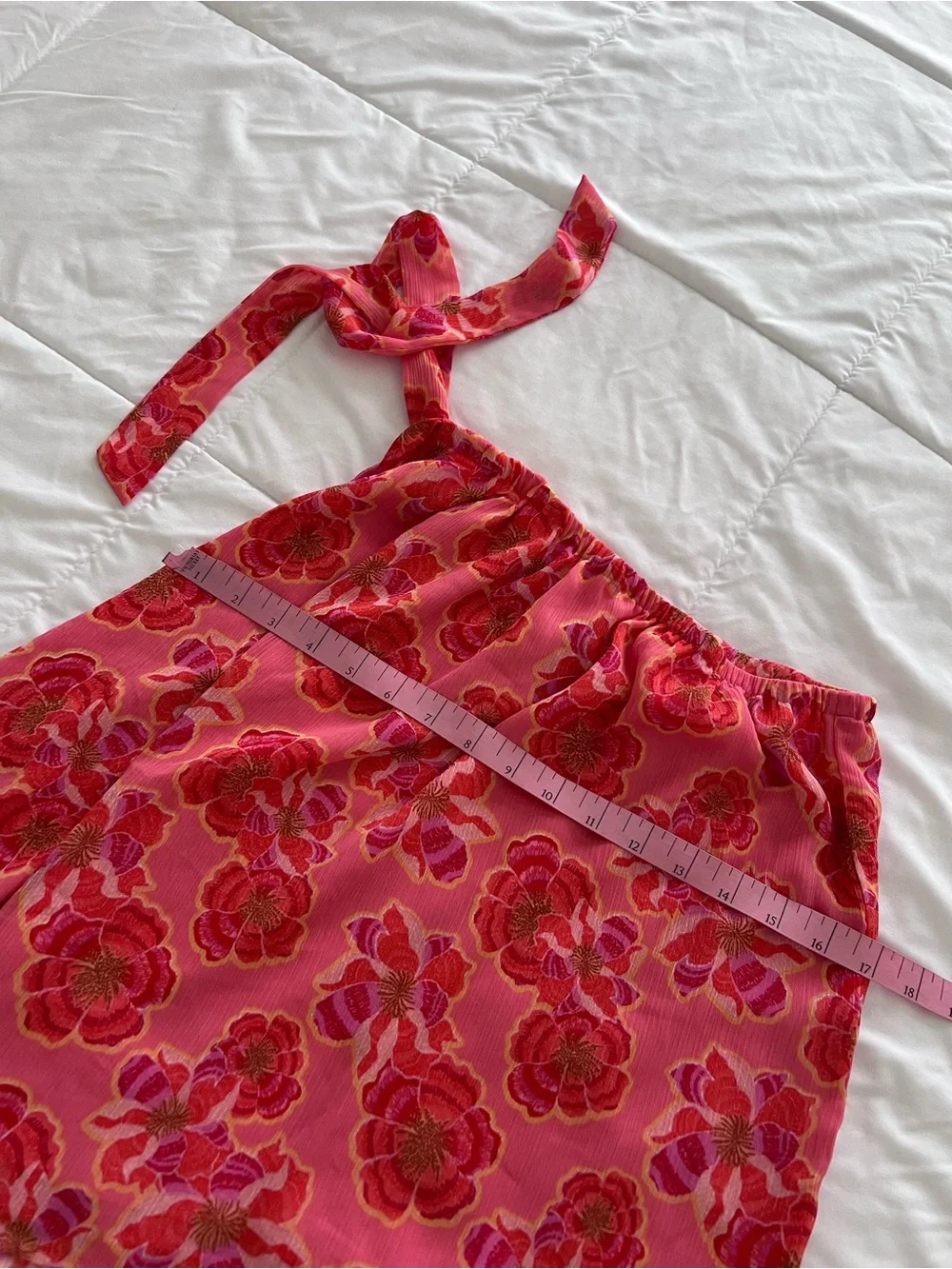 LOFT Coral Pink Floral One-Shoulder Tie-Shoulder Top size M
